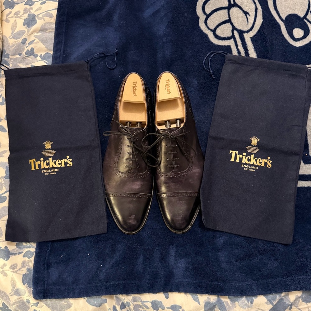 Tricker’s Trenton Cap Toe Oxford City Dress Shoes Black Museum Calf UK 12 US 13